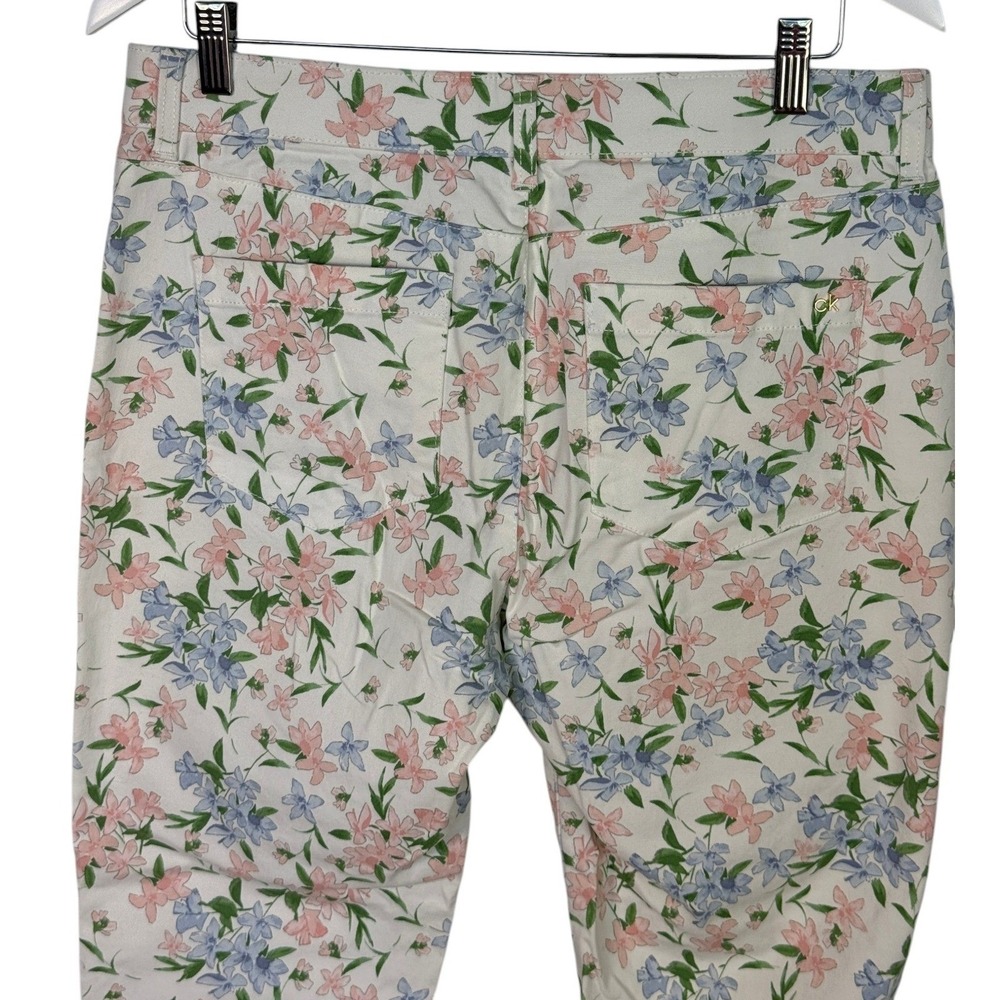 Calvin Klein Floral Skinny Pants Womens Sz 10 Pink Blue White Stretch Crop Ankle - Picture 3 of 6